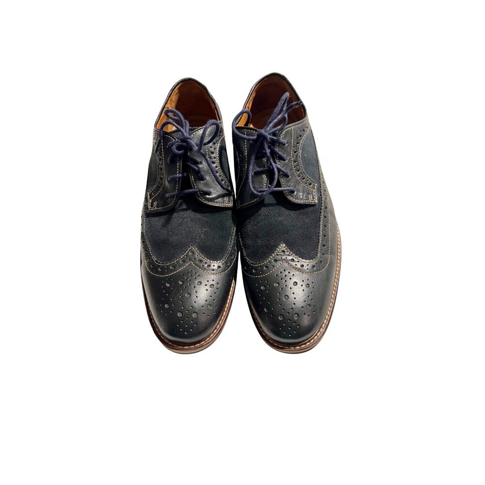 Johnston Murphy Shoes Mens Size 9.5 Blue Oxford Suede Leather Sheepskin Lace Up